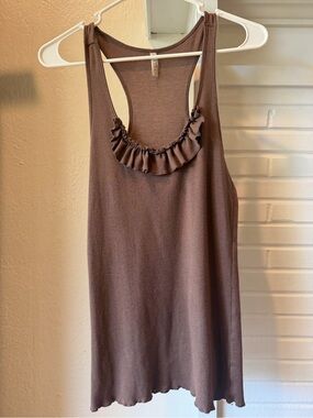 Y2K Old Navy Brown Ruffle Neck Racerback Tank Top Soft Modal Blend Size Medium
